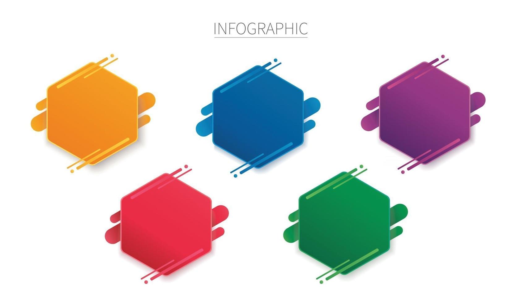 modelo de vetor infográfico hexágono colorido com 5 opções