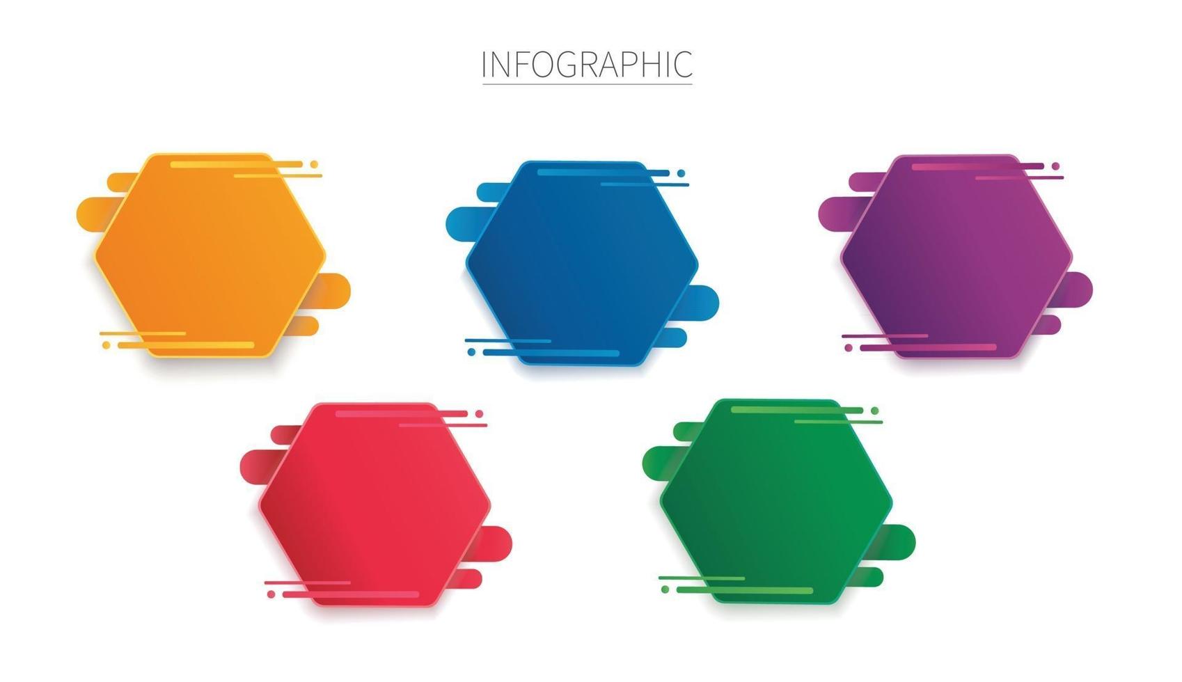 modelo de vetor infográfico hexágono colorido com 5 opções