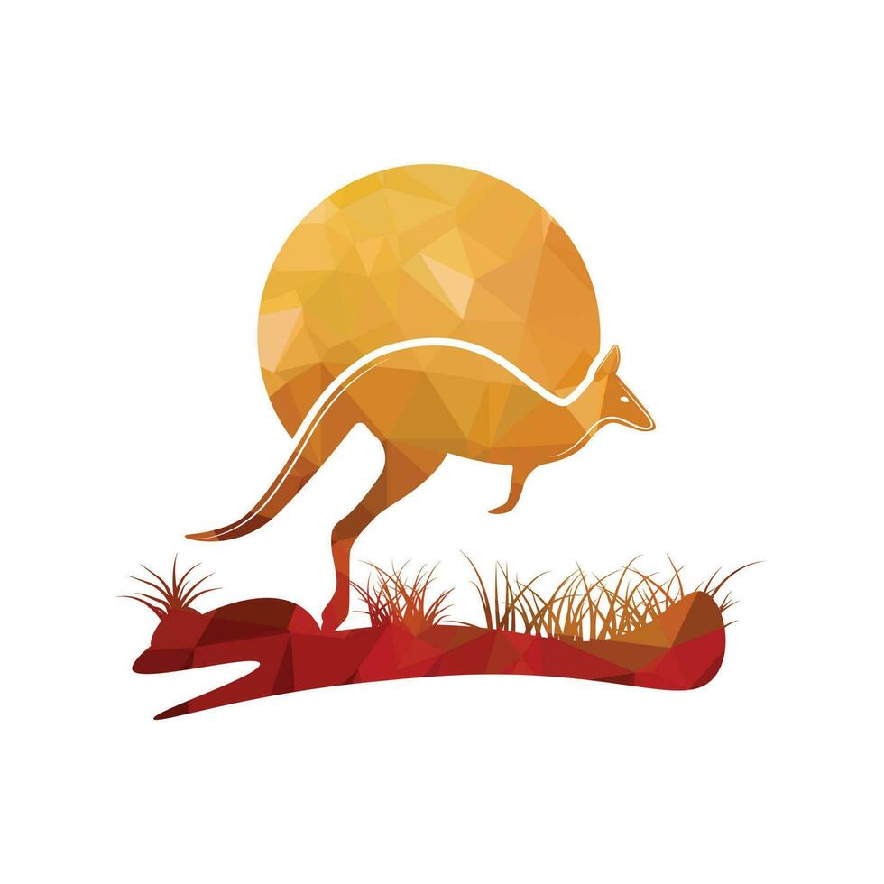canguru pulando logotipo modelo vetor ilustração com Sol ícone e corrida em Relva dourado padronizar cores.