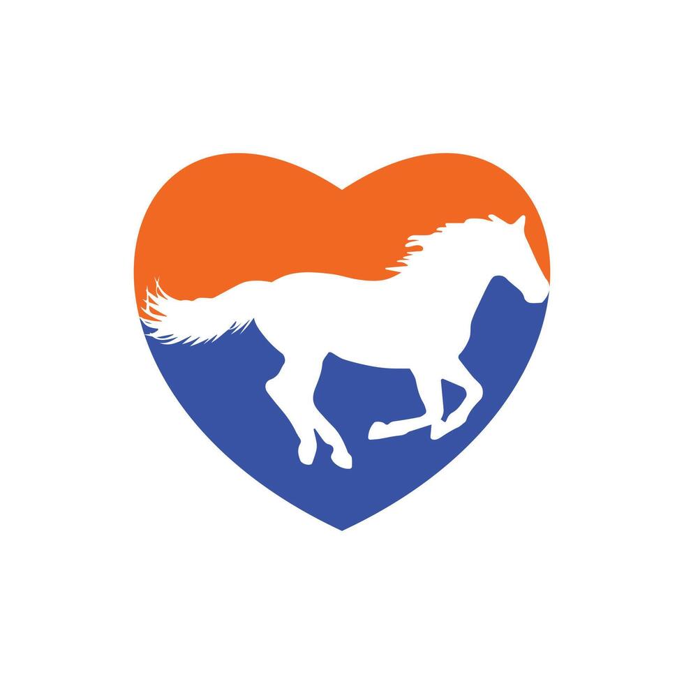 cavalo corrida ícone vetor ilustração dentro uma forma do coração laranja e azul cor.