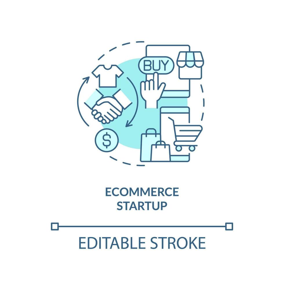 comércio eletrônico comece turquesa conceito ícone. conectados varejo. melhor Fundação indústria abstrato idéia fino linha ilustração. isolado esboço desenho. editável acidente vascular encefálico vetor
