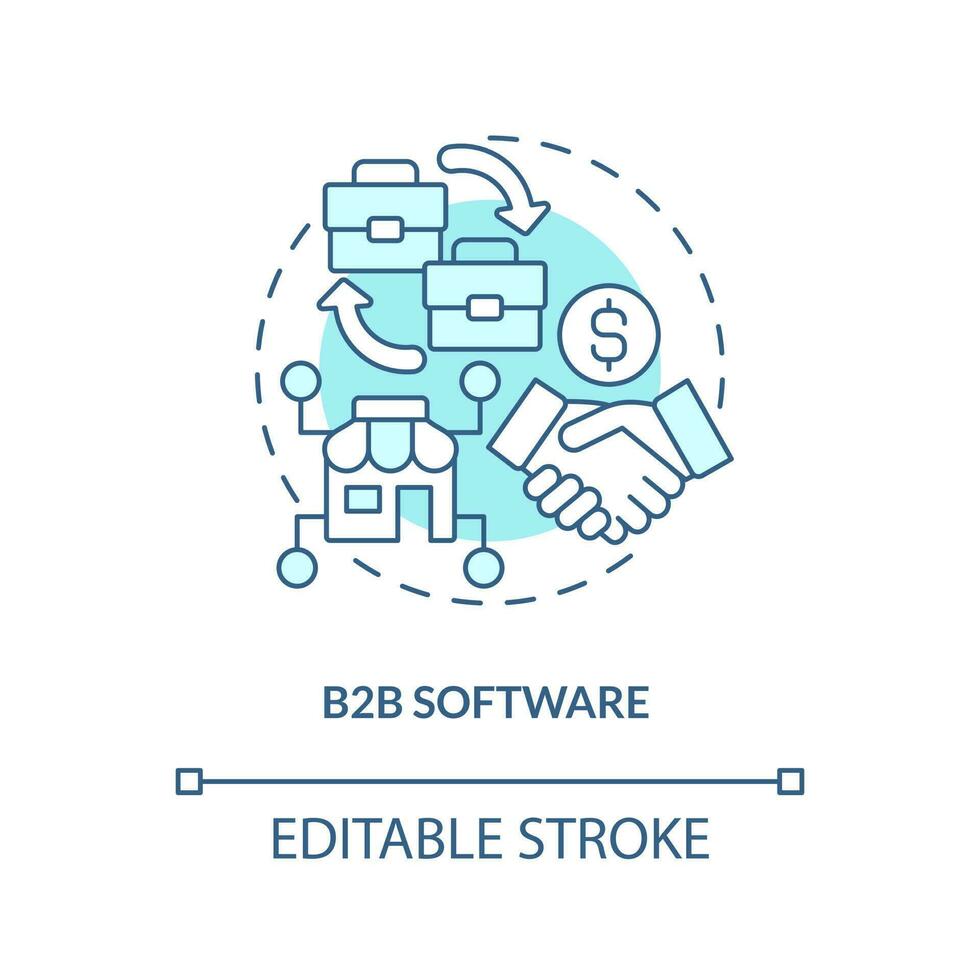 b2b Programas turquesa conceito ícone. o negócio digitalização. melhor comece indústria abstrato idéia fino linha ilustração. isolado esboço desenho. editável acidente vascular encefálico vetor