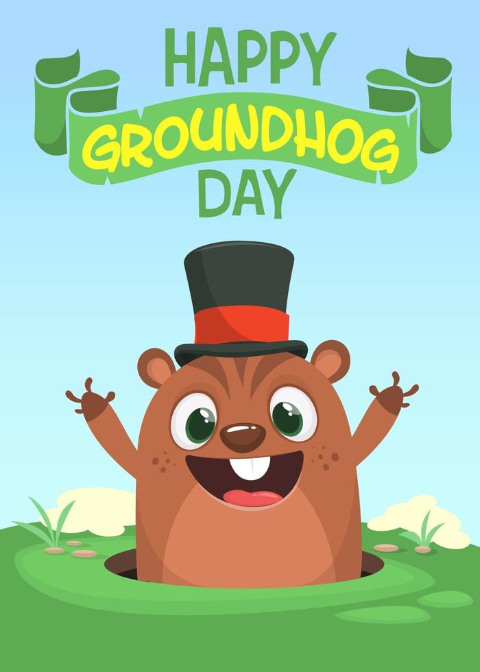 desenho animado feliz marmota na ilustração vetorial do seu dia vetor