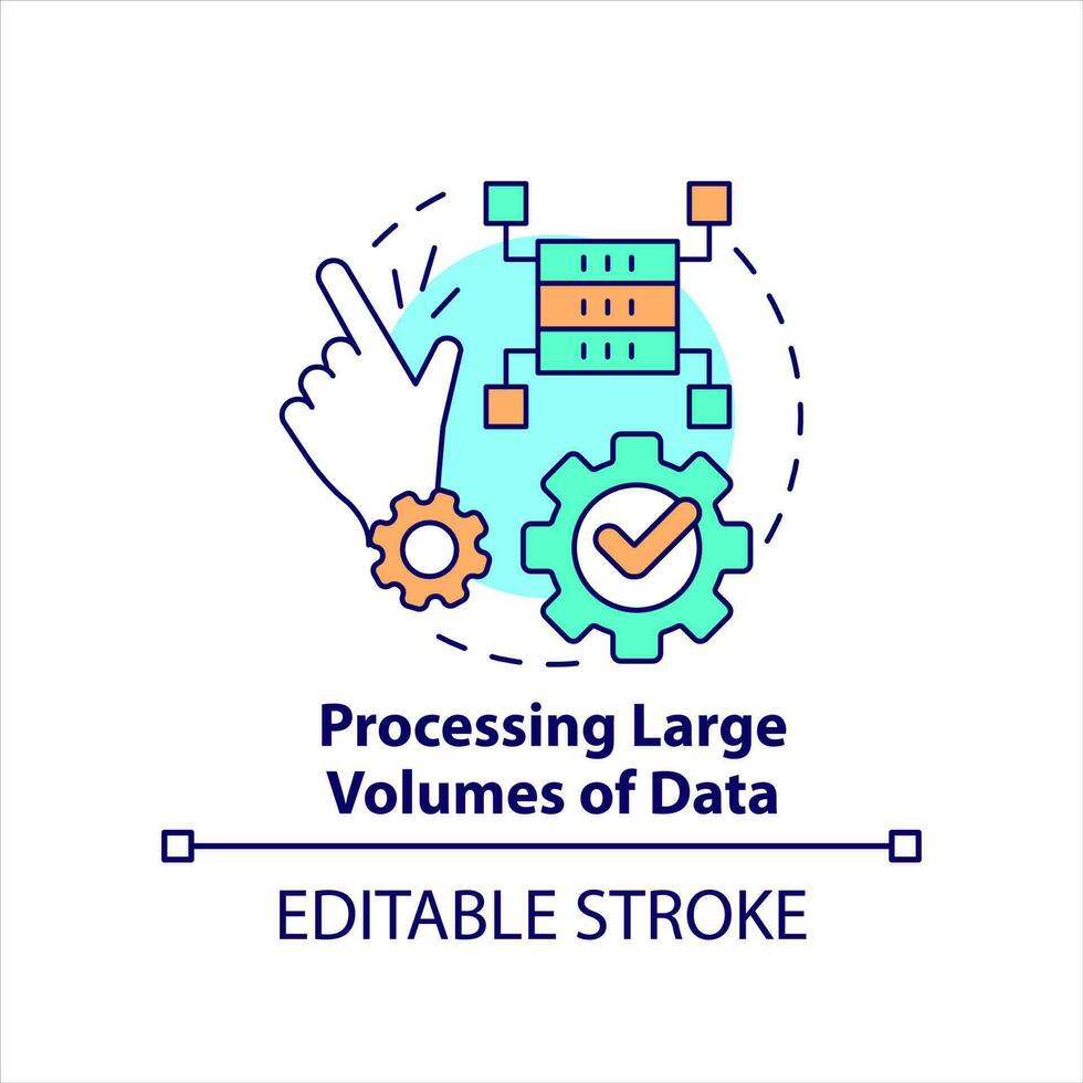 em processamento ampla volumes do dados conceito ícone. o negócio ferramentas. Programas desempenho abstrato idéia fino linha ilustração. isolado esboço desenho. editável acidente vascular encefálico vetor