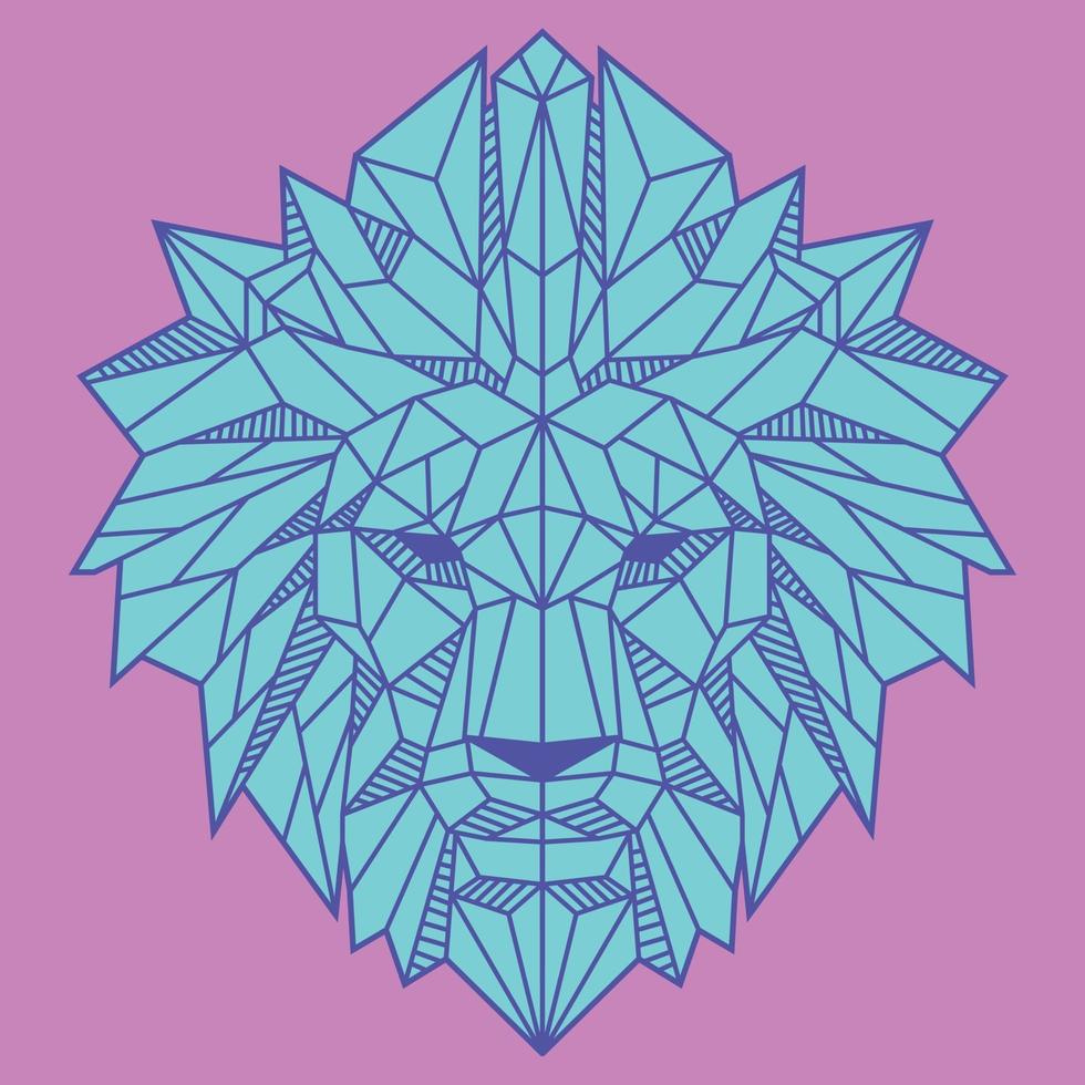 cabeça de leão de polígono baixo abstrato com ilustração vetorial de cor azul claro e rosa vetor