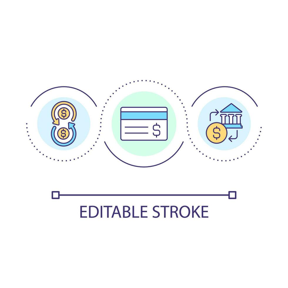 bancário serviço para clientes ciclo conceito ícone. conta suporte cartão. dinheiro salvando serviço abstrato idéia fino linha ilustração. isolado esboço desenho. editável acidente vascular encefálico vetor