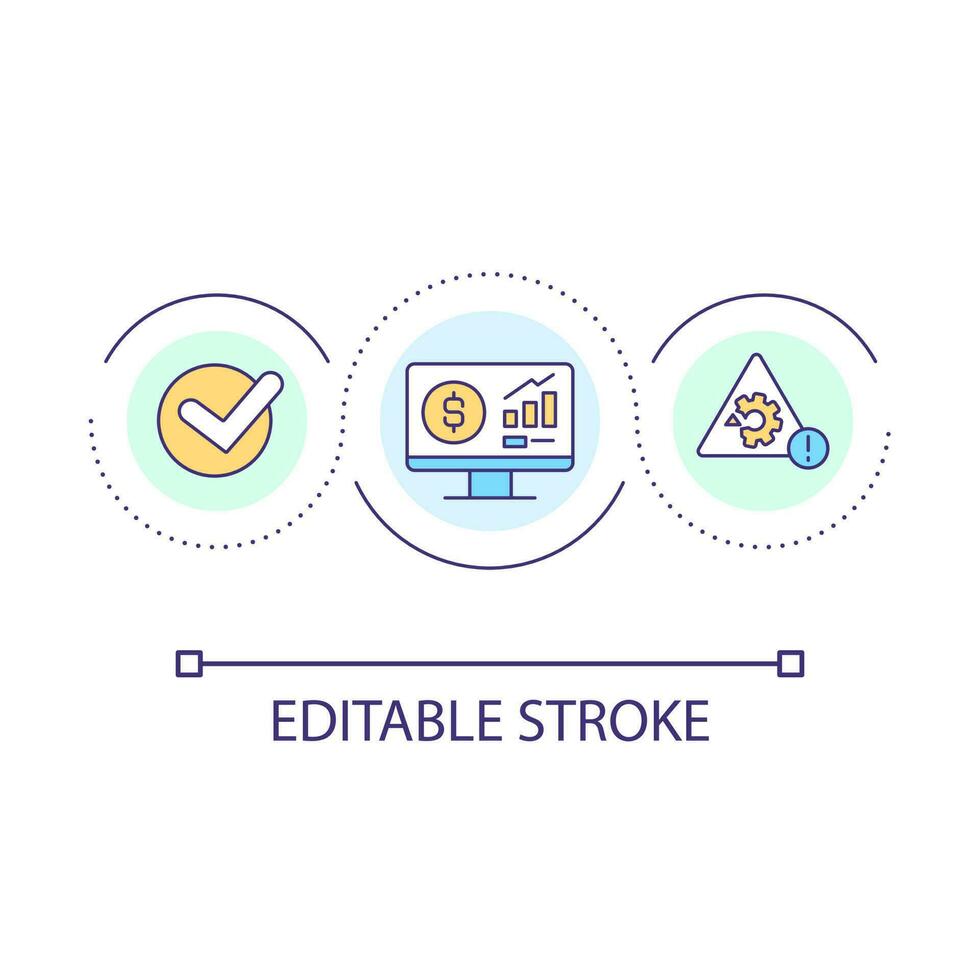 financeiro analytics conectados ciclo conceito ícone. falência prevenção métodos. o negócio avaliação abstrato idéia fino linha ilustração. isolado esboço desenho. editável acidente vascular encefálico vetor