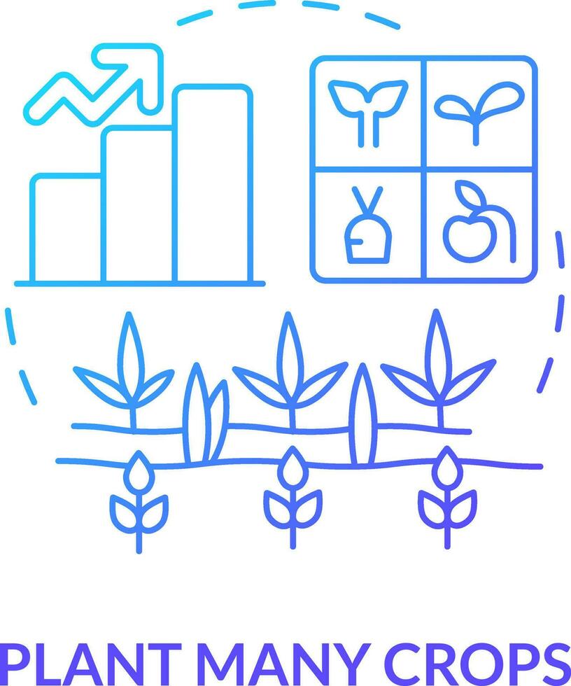 plantar muitos cultivo azul gradiente conceito ícone. crescendo mudas. aumentando agricultura produtividade abstrato idéia fino linha ilustração. isolado esboço desenhando vetor