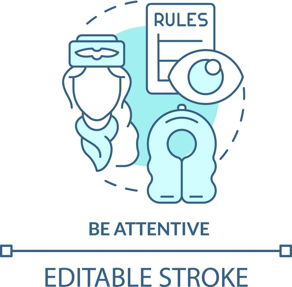 estar atento turquesa conceito ícone. passageiro segurança gorjeta abstrato idéia fino linha ilustração. avião etiqueta. isolado esboço desenho. editável acidente vascular encefálico vetor