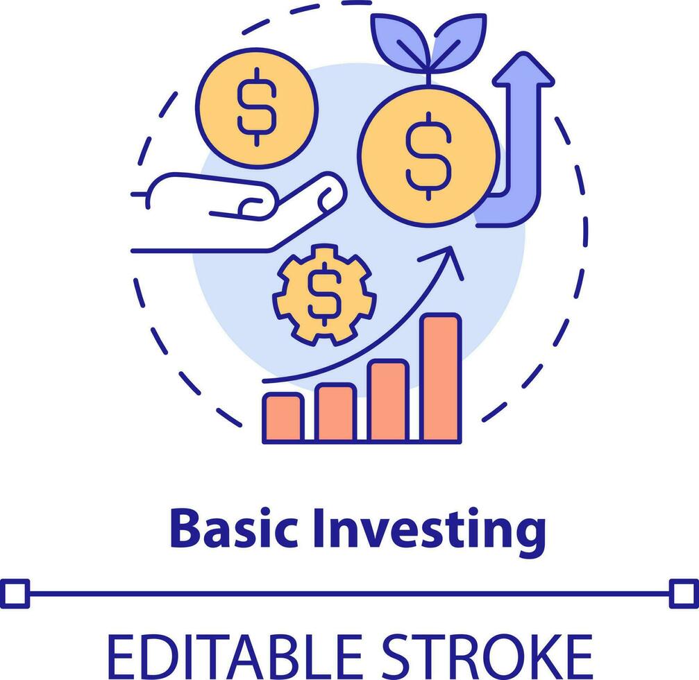 básico investindo conceito ícone. pessoal desenvolvimento abstrato idéia fino linha ilustração. gerando suplementar renda. isolado esboço desenho. editável acidente vascular encefálico vetor