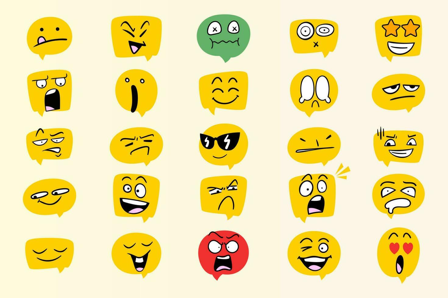 engraçado face emoticon bolha vetor conjunto