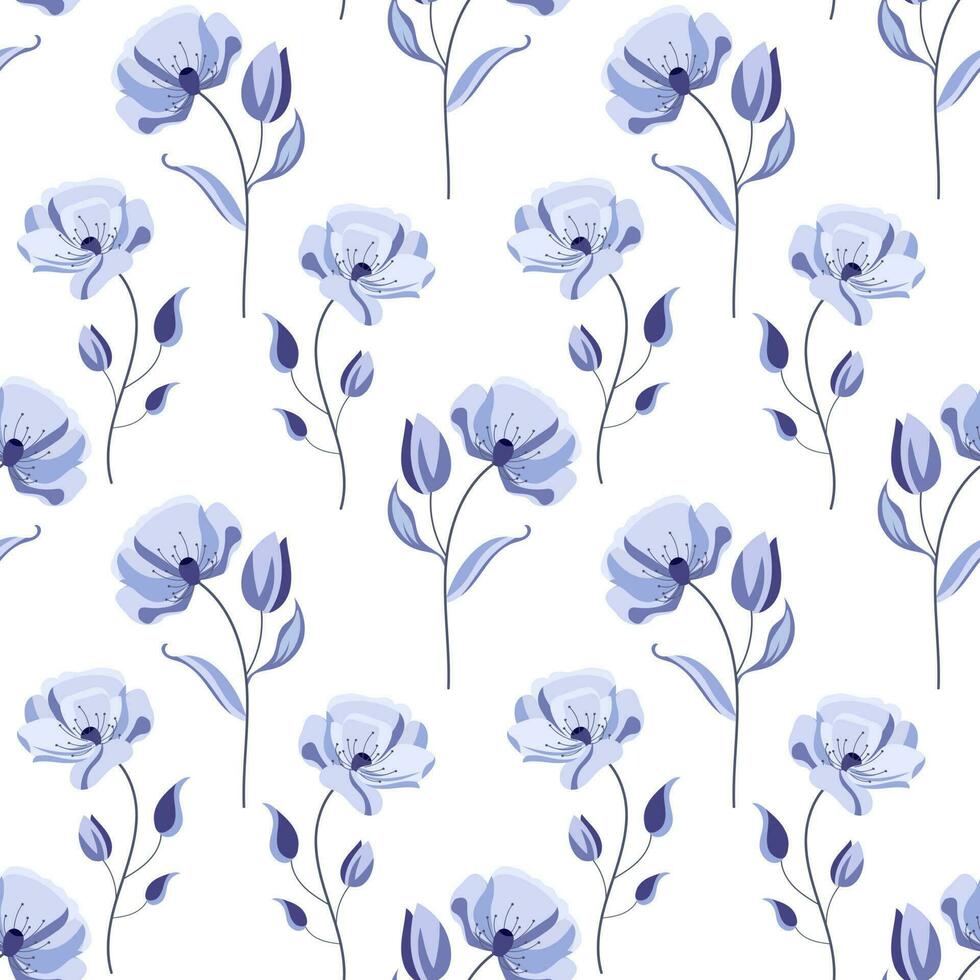 desatado padrão, delicado azul flores em uma branco fundo. imprimir, floral fundo, têxtil, vetor
