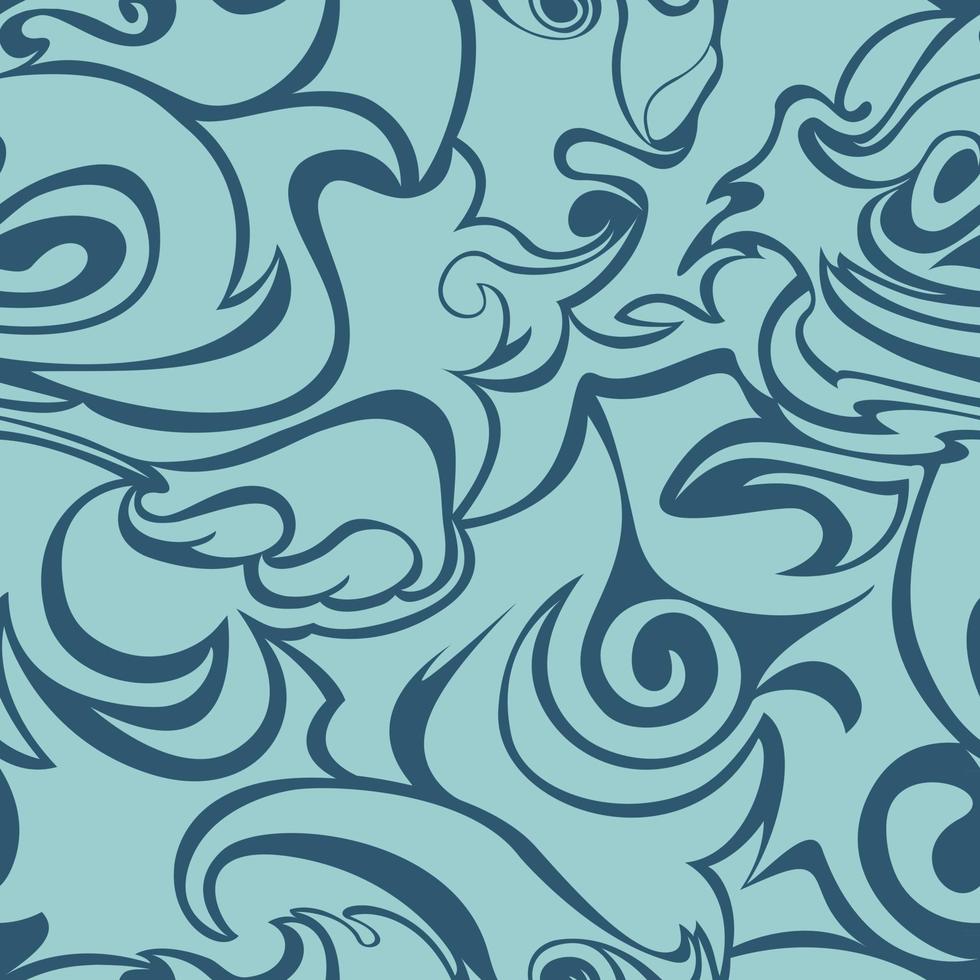 ondas azuis cachos em um fundo azul escuro chama estilizada padrão sem emenda vetor