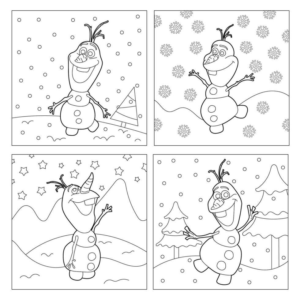 brincalhão boneco de neve desfrutando a momento coloração livro Páginas vetor