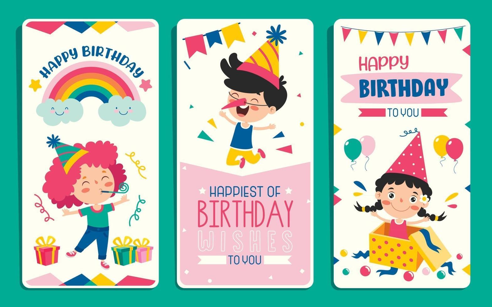 modelo de cartão de aniversário colorido fofo vetor