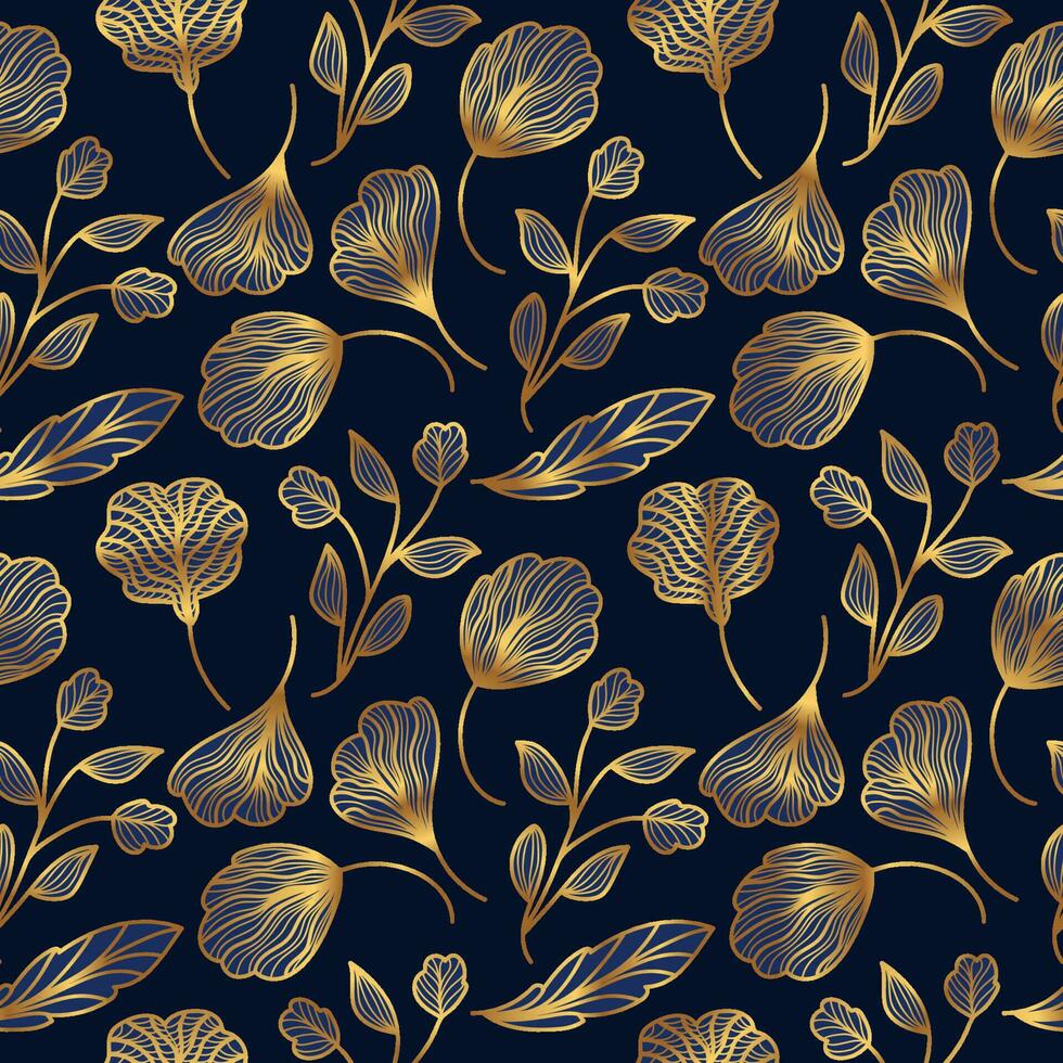 luxo azul e ouro flor padronizar. mão desenhado desatado floral padronizar para moda, papel de parede, invólucro papel, fundo, tecido, têxtil, vestuário, e cartão Projeto vetor