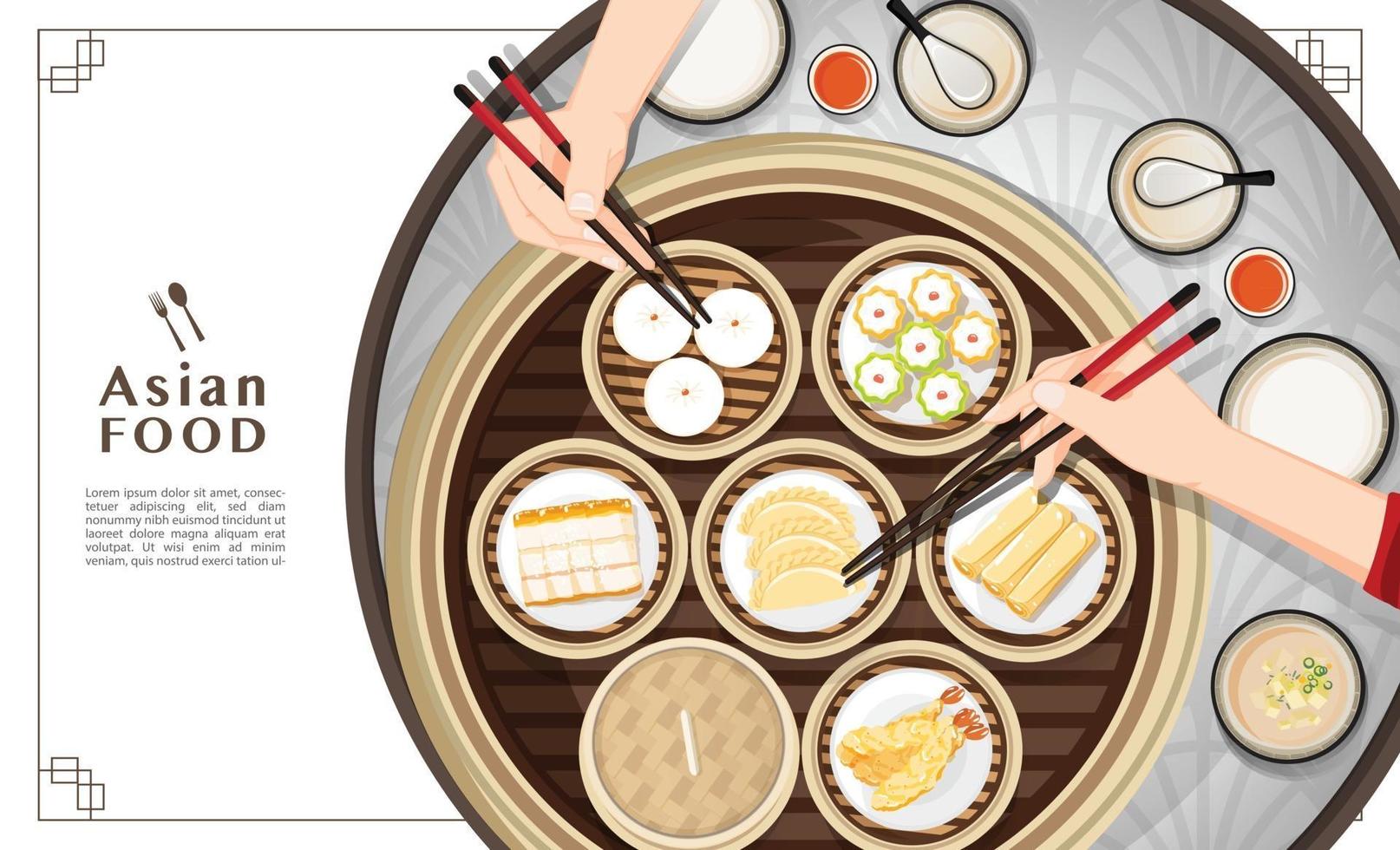 menu de dim sum conjunto ilustração vetorial de comida asiática vetor