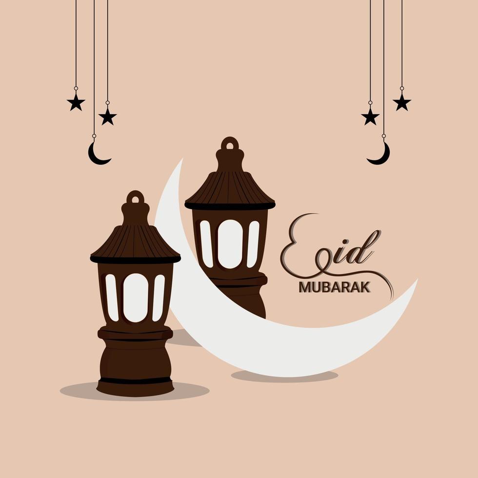 design plano de eid mubarak com lanterna de vetor e lua