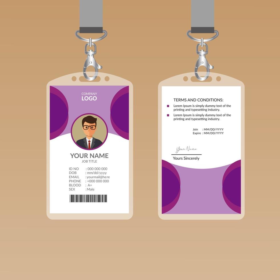 modelo de design de cartão de identificação elegante roxo vetor