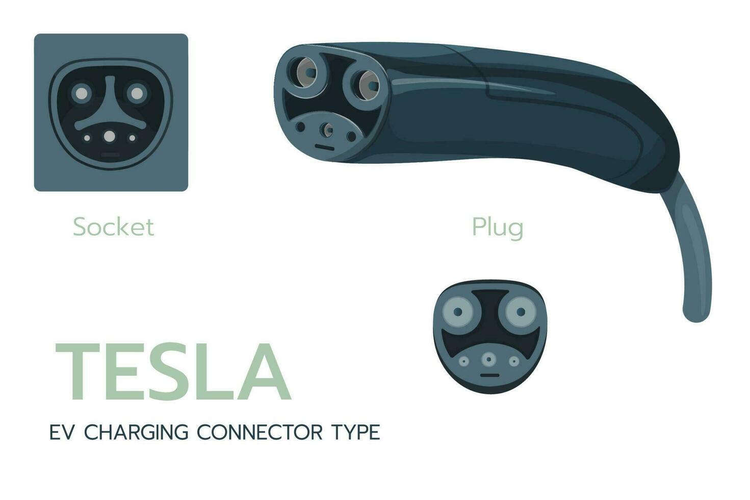 ev cobrando conector tipo, supercharger plugue. elétrico bateria veículo entrada carregador detalhe. ev cabo para ac poder carregar eletricidade.ev carregador plugues e cobrando tomadas tipos. vetor