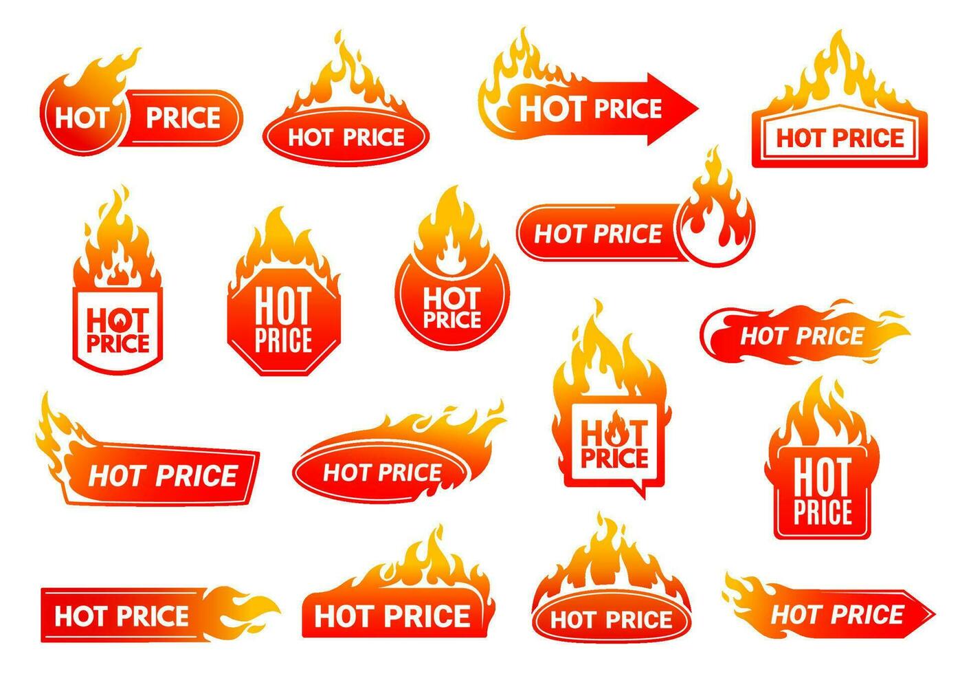 quente preço acordo promoção etiquetas com chamas vetor