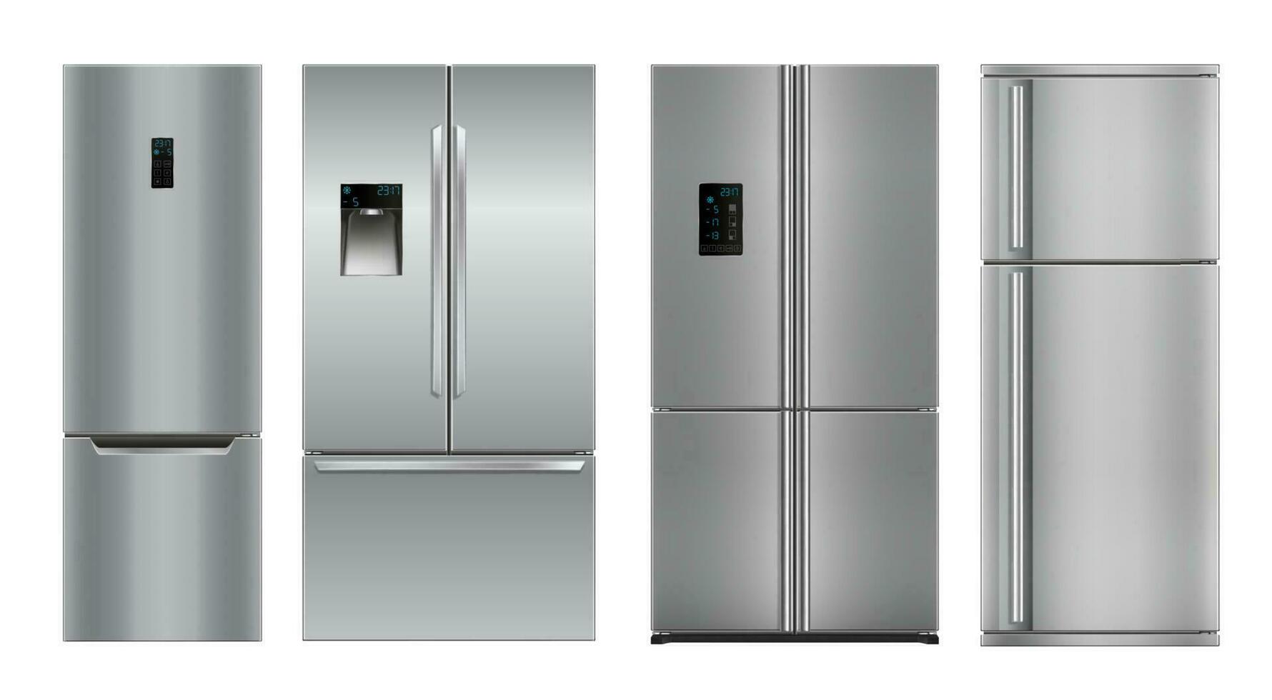 realista moderno cozinha geladeiras e geladeiras vetor