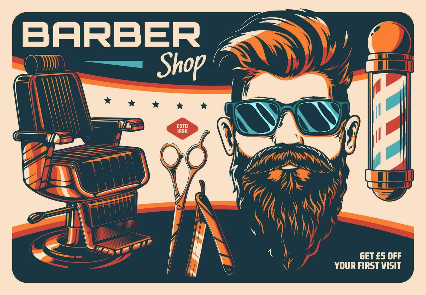 barbearia e cabeleireiro salão retro poster vetor