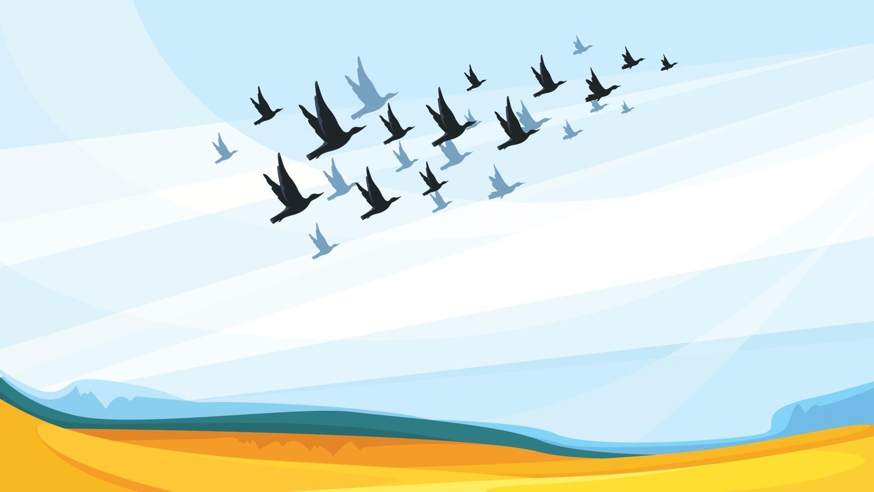 aves migratórias no céu azul vetor