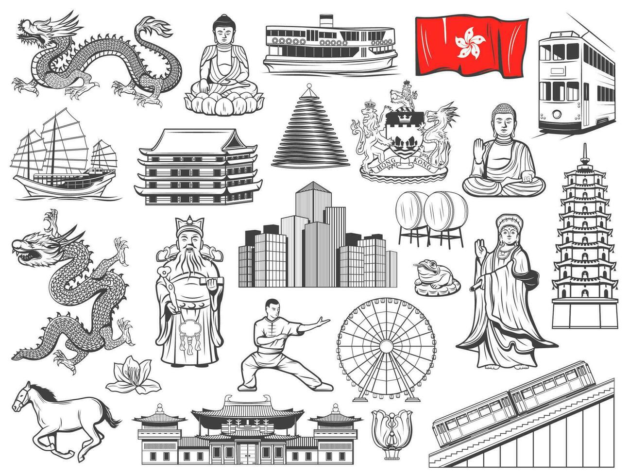 hong kong religião e cultura símbolos, marcos vetor