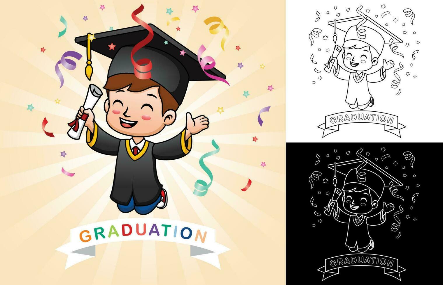 feliz Garoto graduação celebração, vetor desenho animado ilustração