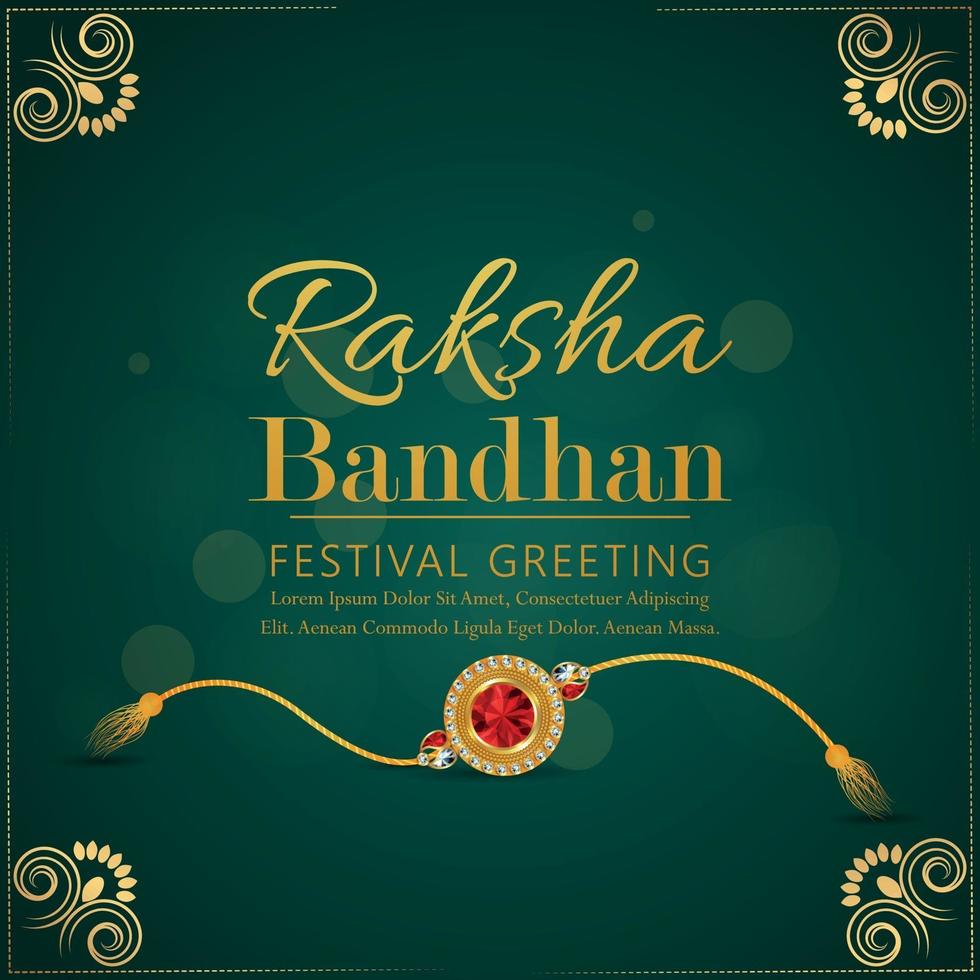 Cartão de convite do festival indiano feliz raksha bandhan com vetor de rakhi realista