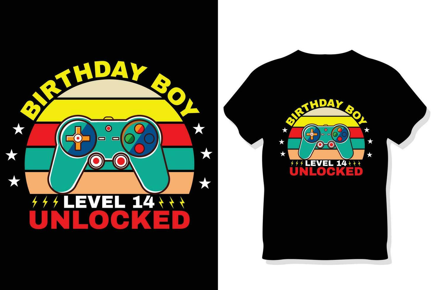 aniversário Garoto nível 14 desbloqueado jogos t camisa, jogos citações t camisa, jogador camiseta Projeto vetor