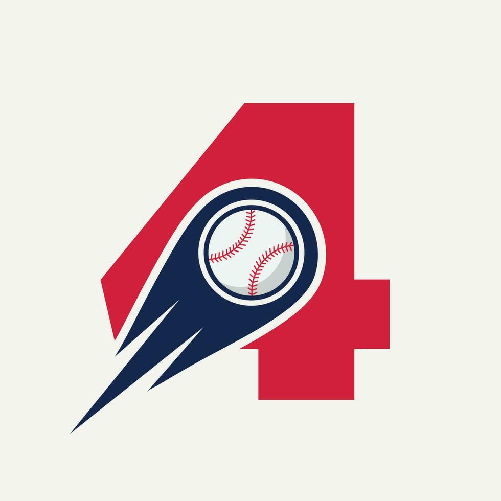 conceito de logotipo de beisebol de carta 4 com modelo de vetor de ícone de beisebol em movimento