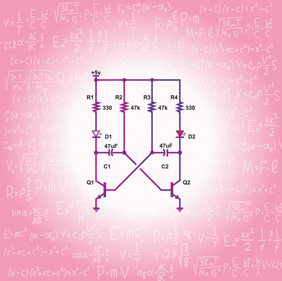 uma o circuito diagrama com a número do componentes etiquetado para física abstrato vetor fundo.