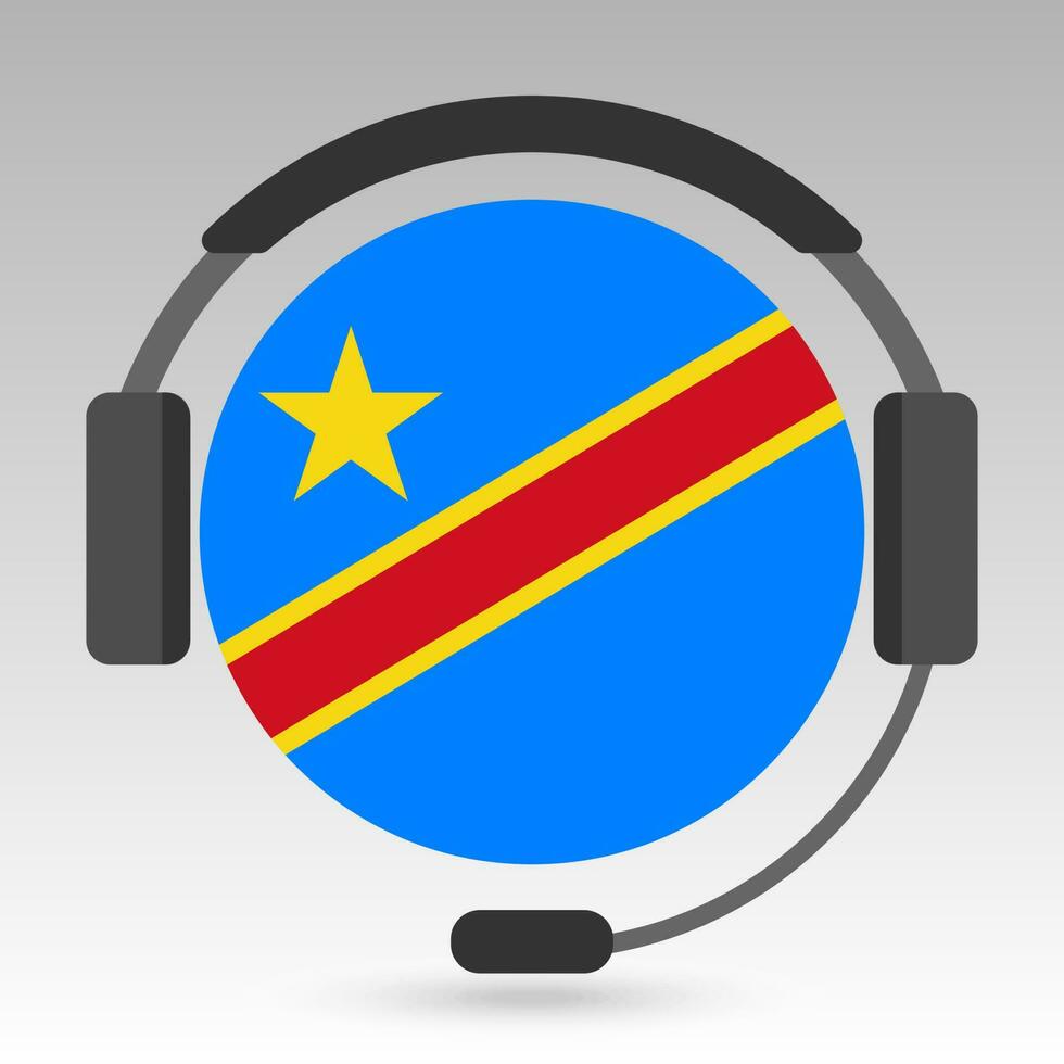 democrático república do a Congo bandeira com fones de ouvido, Apoio, suporte placa. vetor ilustração.