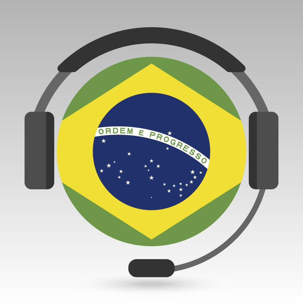 Brasil bandeira com fones de ouvido, Apoio, suporte placa. vetor ilustração.