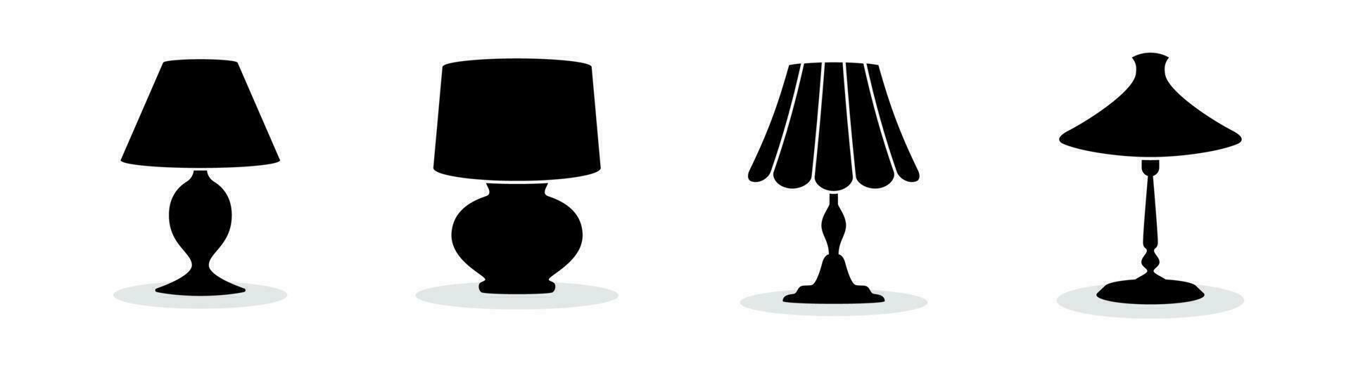 conjunto do 4 mesa luminária ícone, sólido glifo, plano e cinzento escala cor estilo vetor