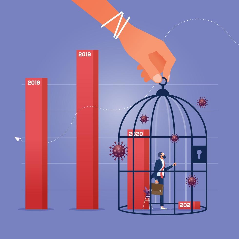 diminuição da receita da empresa com o conceito global de colisão com coronavírus impacto econômico pelo bloqueio covid 19 vetor