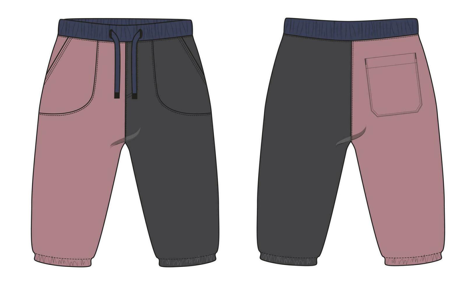 lã algodão jérsei básico suor calça técnico desenhando moda plano esboço modelo frente e costas Visualizações. vestuário corredor calça vetor ilustração zombar acima para crianças e Rapazes.