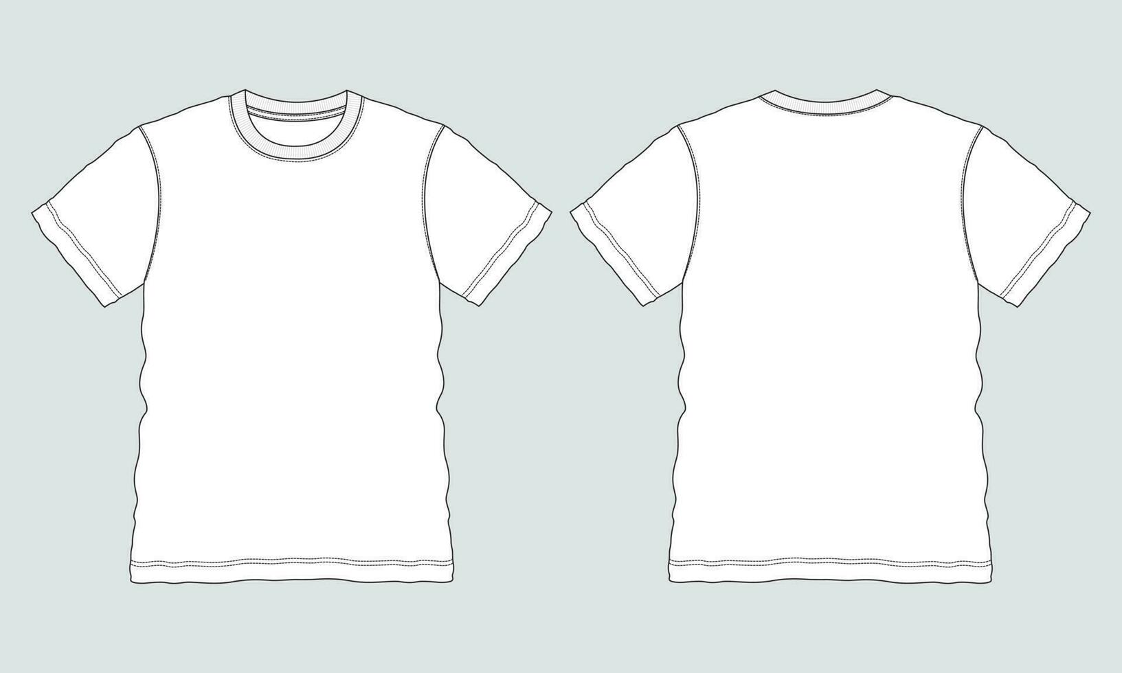 curto manga t camisa técnico desenhando moda plano esboço vetor ilustração modelo frente e costas Visualizações