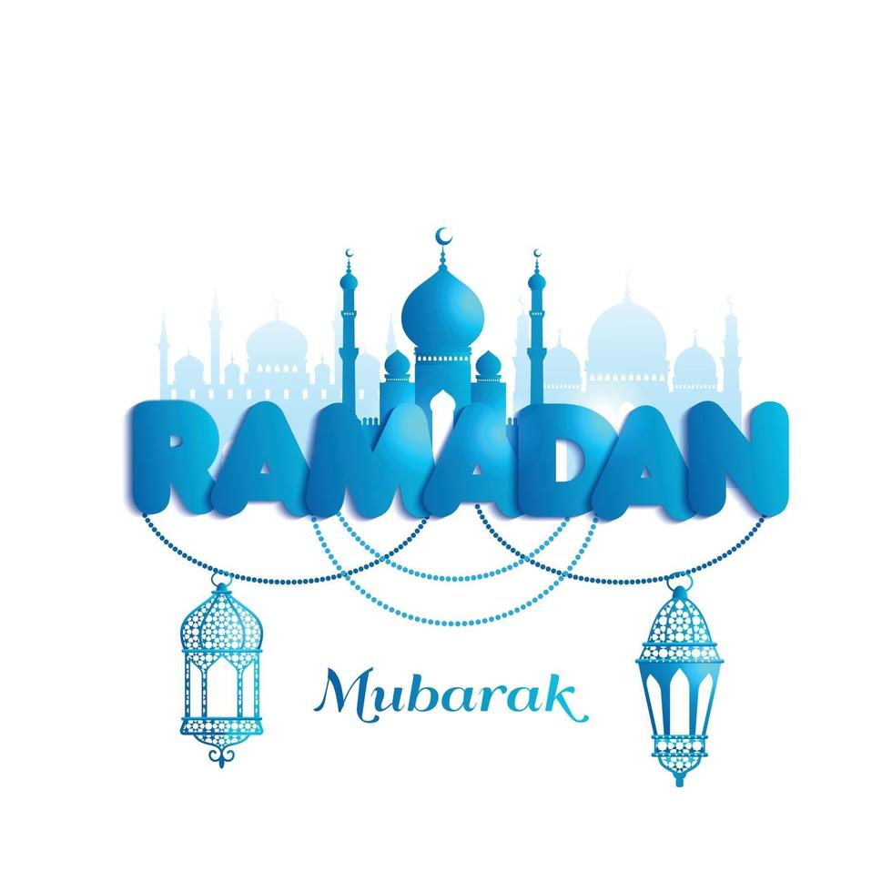cartão comemorativo ramadan kareem com texto ramadan e mesquita vetor