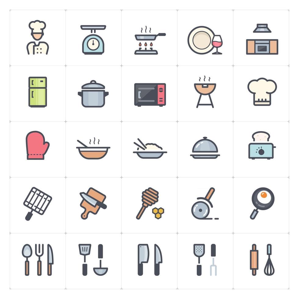 linha de cozinha e utensílios com ícone colorido vetor