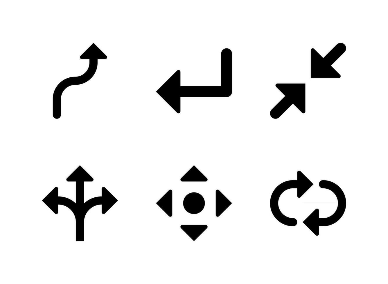 conjunto simples de setas relacionadas a ícones sólidos de vetor