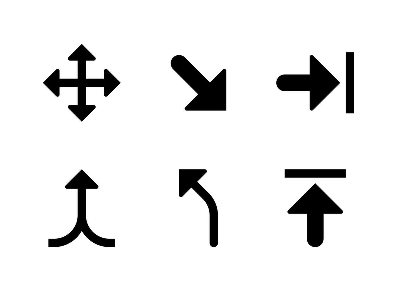 conjunto simples de setas relacionadas a ícones sólidos de vetor