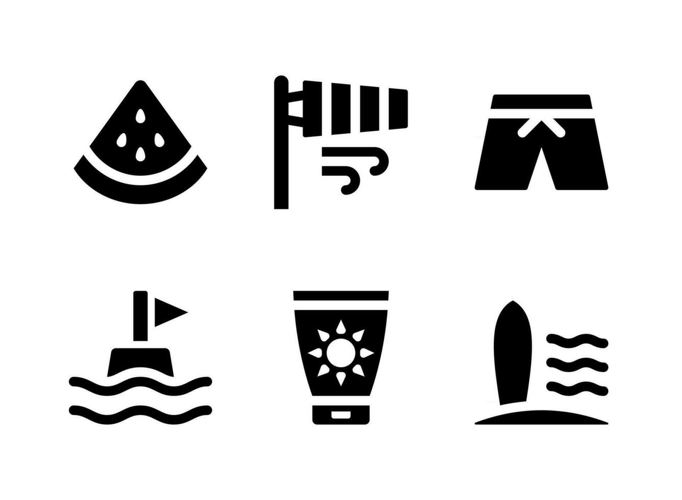 conjunto simples de ícones sólidos vetoriais relacionados ao surf vetor