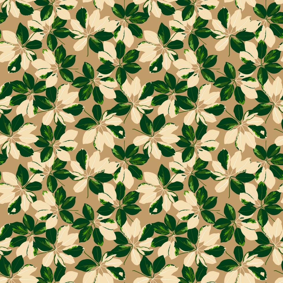 desatado padronizar com tropical folhas em suave Castanho fundo para decorativo,moda,tecido,têxtil,impressão ou papel de parede vetor