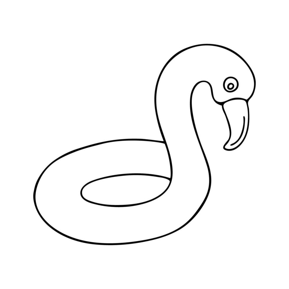 rabisco do fofa flamingo bóia salva-vidas isolado em branco fundo. mão desenhado vetor ilustração do inflável balão para natação piscina ou à beira-mar.