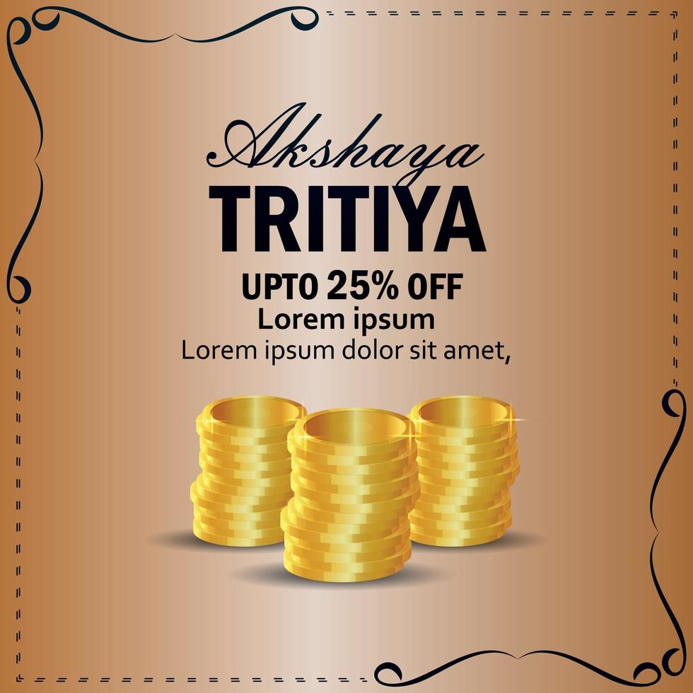 promoção de venda de joias de vetor realista akshaya tritiya com moeda de ouro
