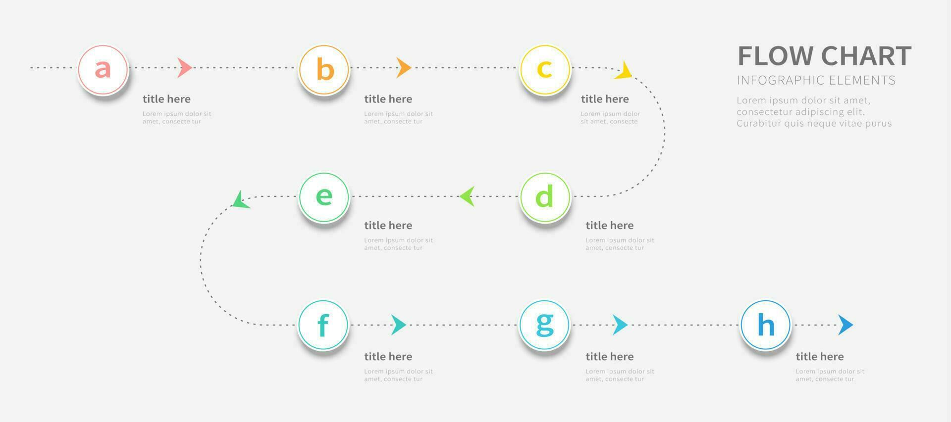 pontilhado linha processo fluxo gráfico Projeto infográfico modelo com oito alfabético opções vetor