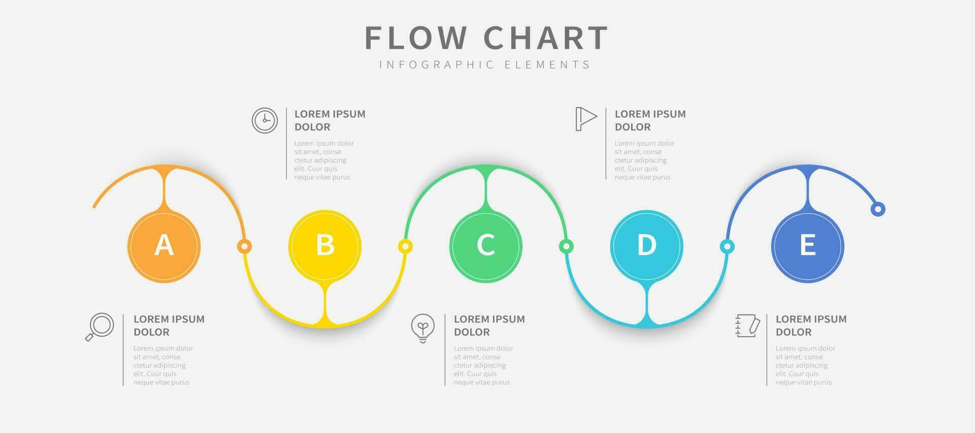 simples fluxo gráfico infográfico onda Projeto com ícones e multicolorido cinco opções vetor